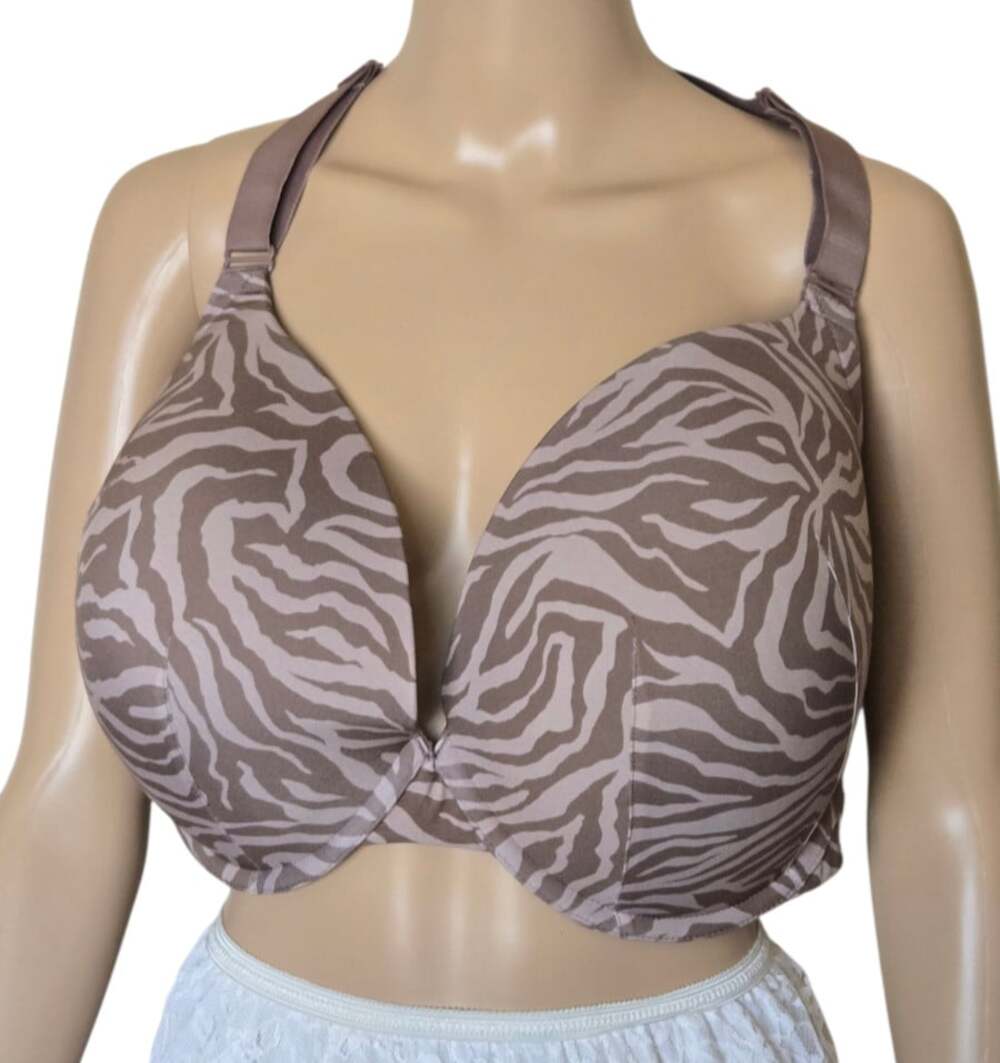 Cacique Bra Racerback Boost Plunge animal print multicolor underwire size 46DDD
